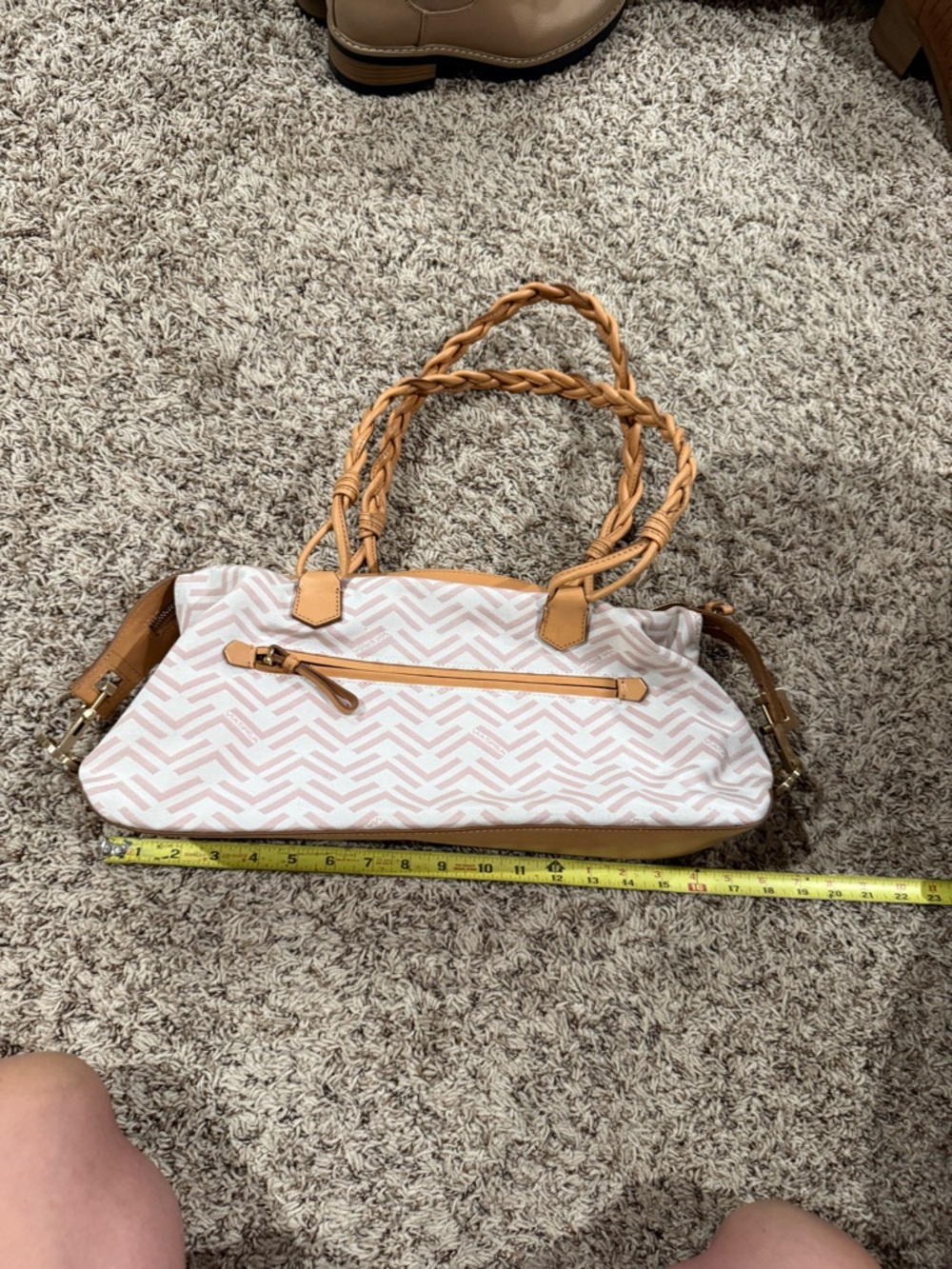 Via Spiga Pink & Tan Patterned Shoulder Bag